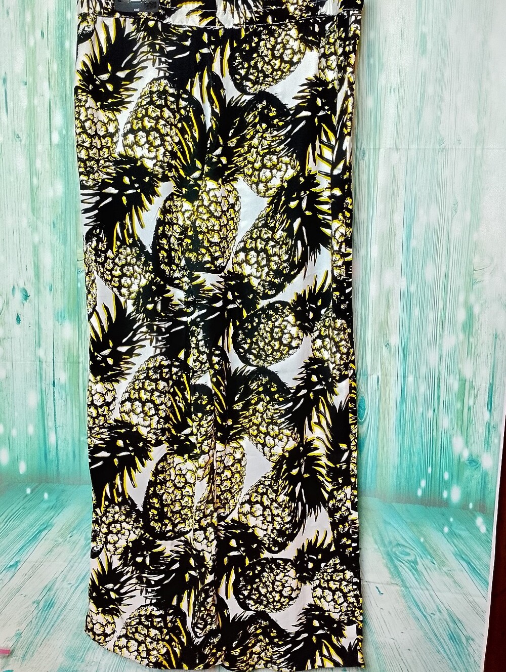 Worthington Black And White Pineapple  Print Relaxed Fit Wide Leg Pant XL